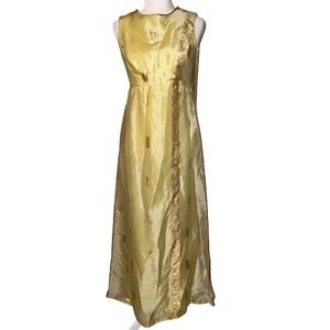 Vintage Saks Fifth Avenue Gold Metallic Detail Sheer Overlay Saree Dress…